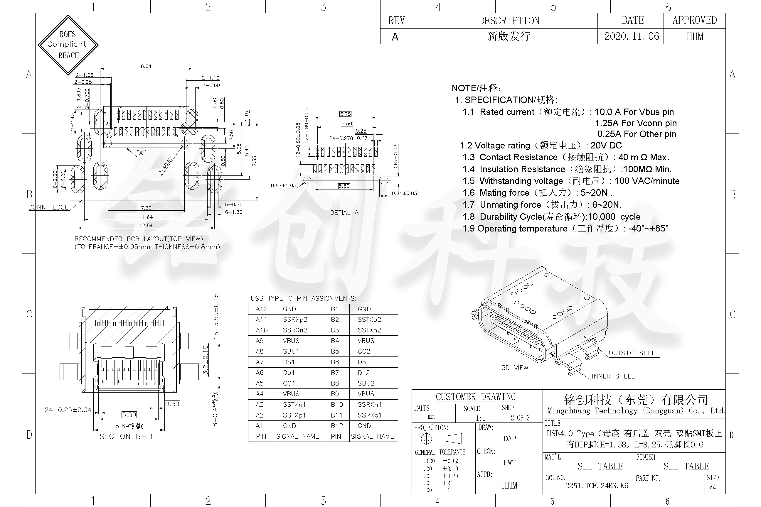 2251.TCF.24BS.K9 USB4.0 Type C母座 有后盖 双壳 双贴SMT板上 有DIP脚CH=1.58，L=8.25,壳脚长0.6_页面_2.jpg