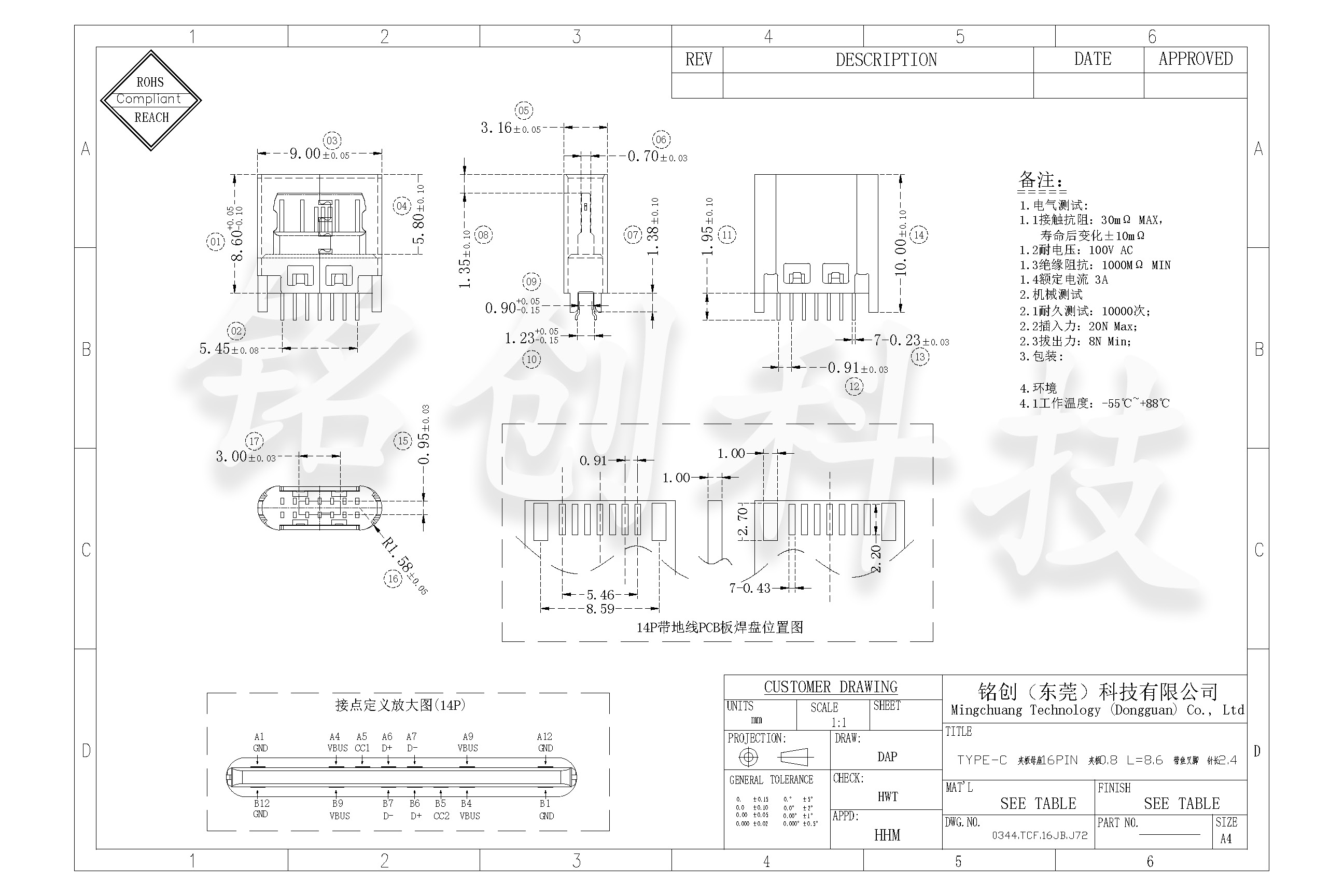 0344.TCF.16JB.J72 TYPE-C 夹板母座16PIN 夹板0.8 L=8.6 带鱼叉脚 针长2.4-模型.jpg