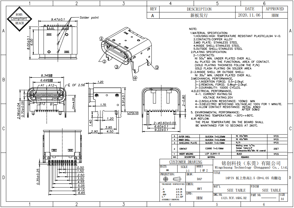 1323.TCF.16DG.D2  TYPE C母座16PIN 板上垫高2.5 CH=4.05 有翻边-模型.png