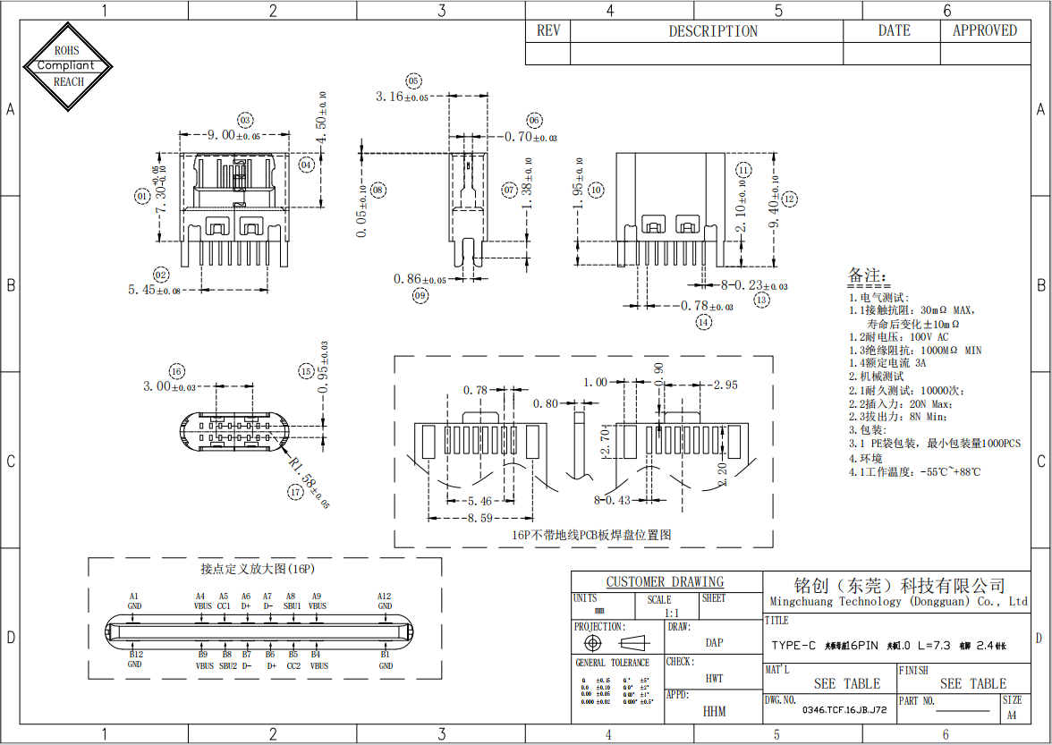 0346.TCF.16JB.J72 TYPE-C 夹板母座16PIN 夹板1.0 L=7.3 有脚 2.4针长-模型.png