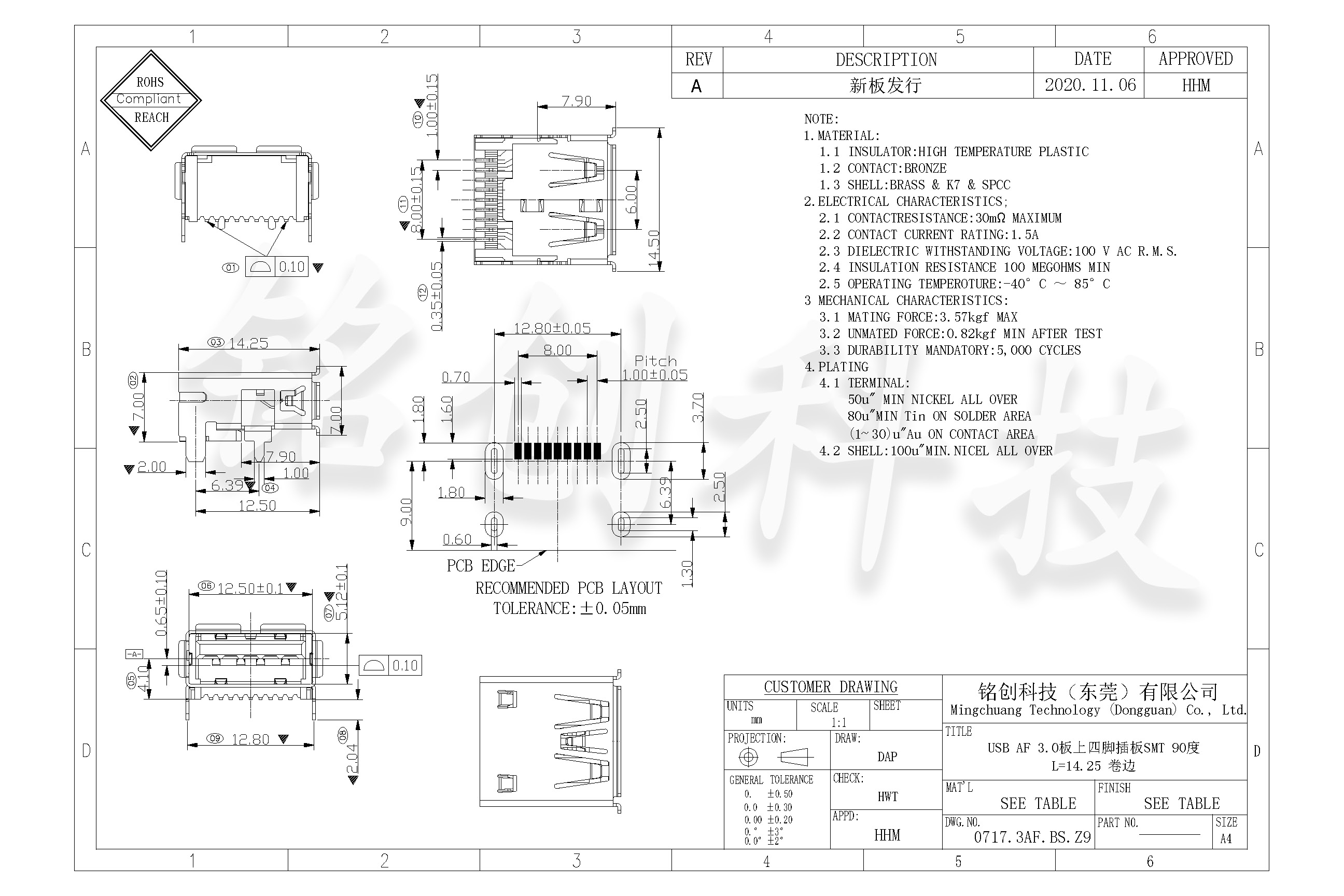 0717.3AF.BS.Z9 USB AF 3.0板上四脚插板SMT 90度 L=14.25 卷边-模型.jpg