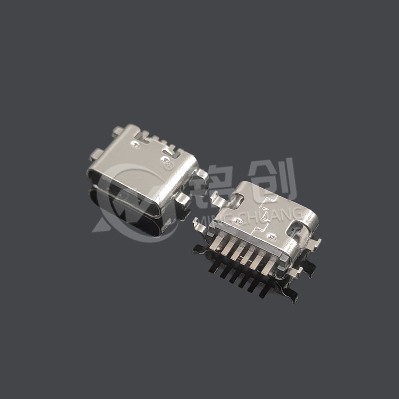 TYPE C母座6PIN 沉板1.2 四脚插板 L=6.8 一模 无弹 黄铜 LCP