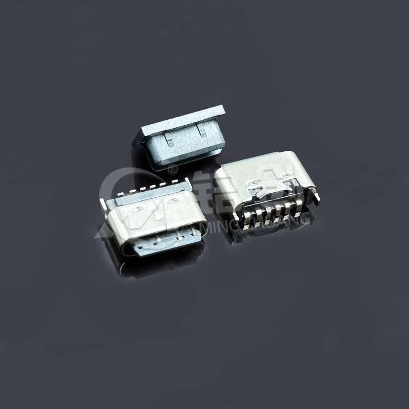 TYPE C母座6PIN 立贴 L=5.0 短体 一模 无弹 黄铜 LCP