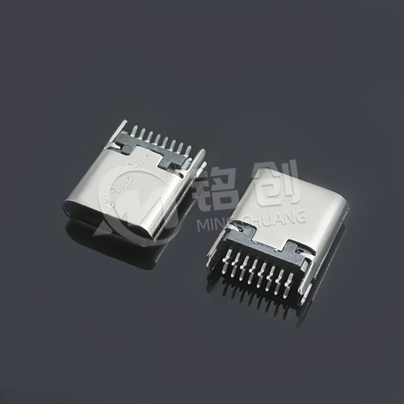 TYPE C母座16PIN 夹板0.8 L=8.6 带鱼叉脚 针长2.0 三模 无弹 黄铜 LCP