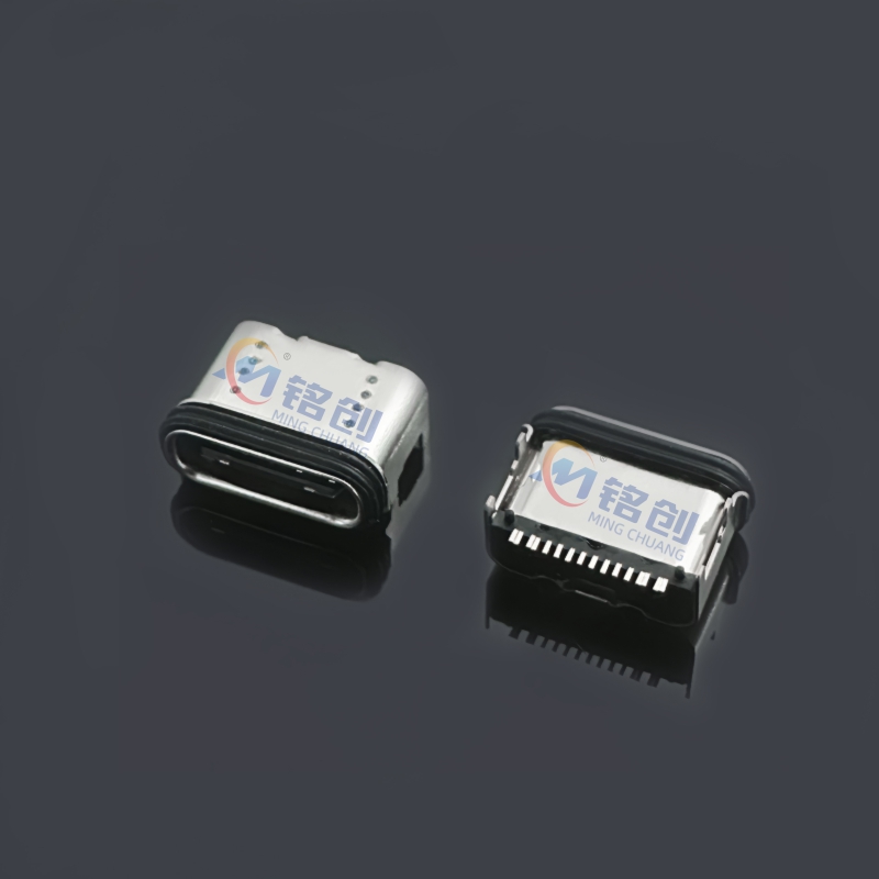 防水Type-C母座16PIN SMT贴片双外壳 板上四脚插板 厂家直销