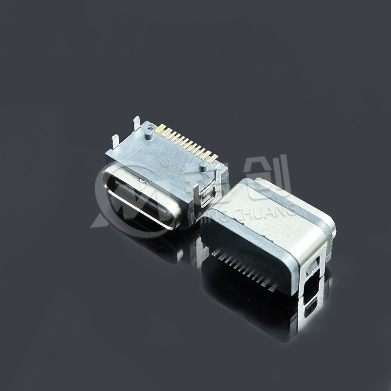 防水TYPE C母座16PIN 板上四脚插板SMT L=7.05 包胶 IPX6