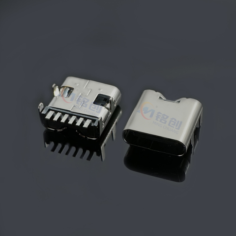 Type-C母座6PIN 板上四脚插板SMT L=8.35 黄铜 LCP 工业级