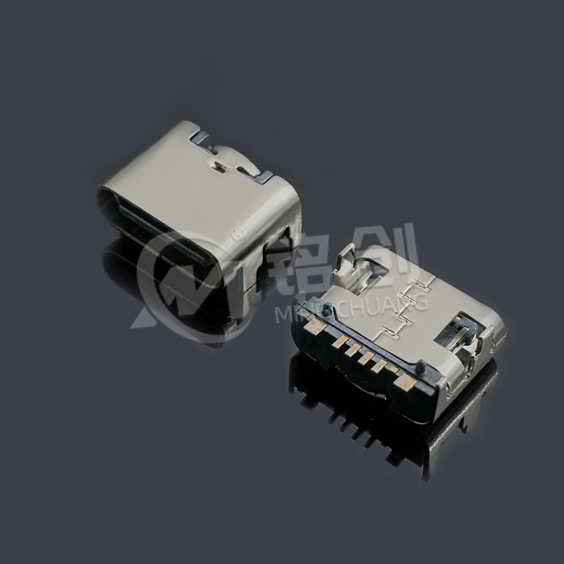 TYPE C母座6PIN 板上四脚插板SMT L=6.5 带数据 三模 不锈钢 黄铜 LCP