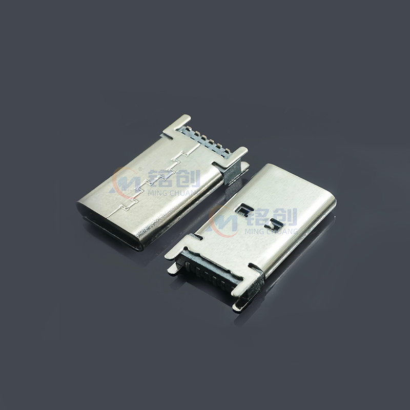 TYPE C母座6PIN 立贴 L=15.0 不带钢片 304 黄铜 LCP 黑胶