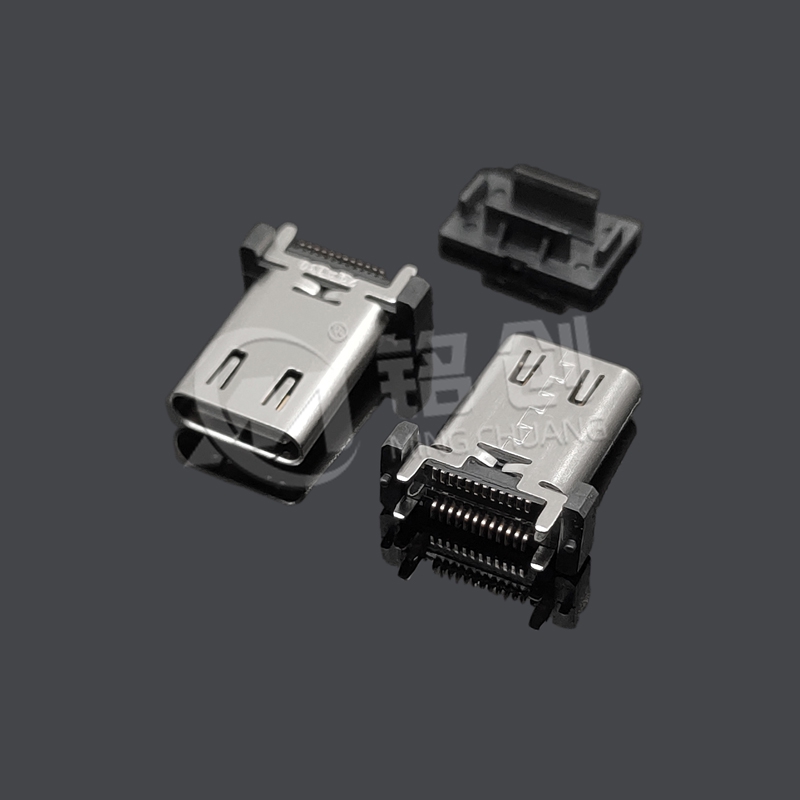 TYPE C母座24PIN 立贴 L=13.0 有弹 高导铜 镀金3U 外壳304 LCP 黑胶